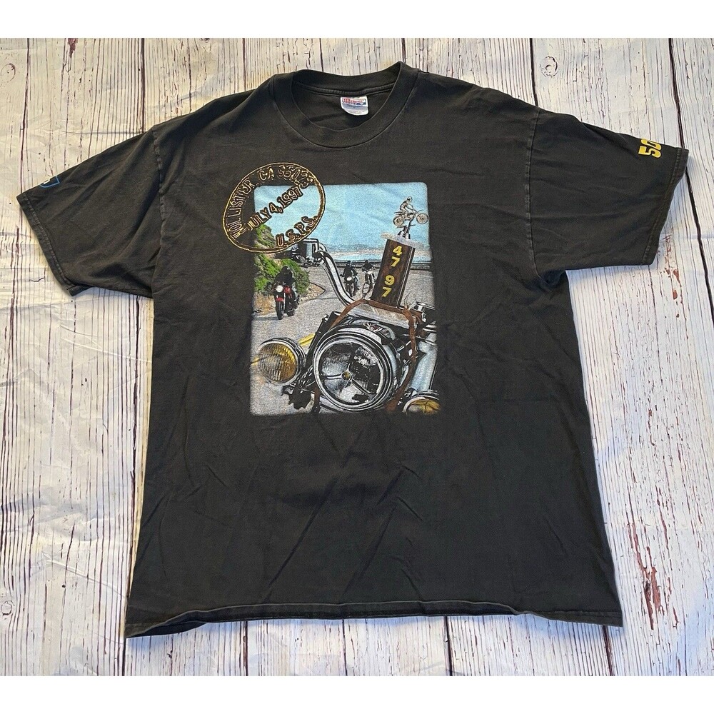 Vintage 1997 Hollister California Motorcycle T Shirt Size XL Black 50 Years